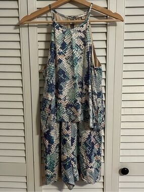 Lavender Brown Blue Teal Snake-Print Romper XS